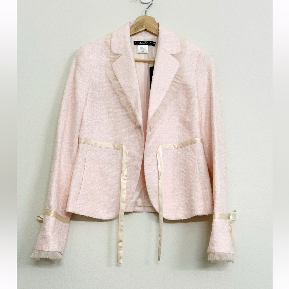 Vintage 1995 NWT Laundry Tulle Ruffle Trim Tweed Blazer in Pastel Pink Sz 4 - Picture 9 of 16